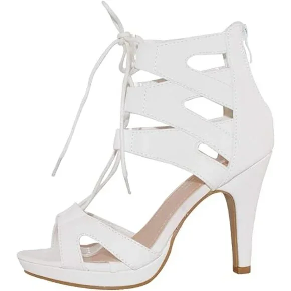 Top Moda Open Toe Lace Up Cut-Out Platform Sandals Gladiator Heel Nubuck Bootie - Picture 5 of 8